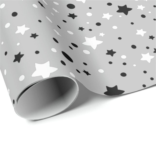 black and white stars on grey wrapping paper (Roll Corner)
