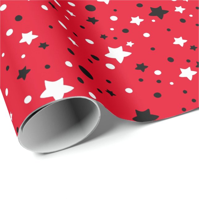 black and white stars on red wrapping paper (Roll Corner)