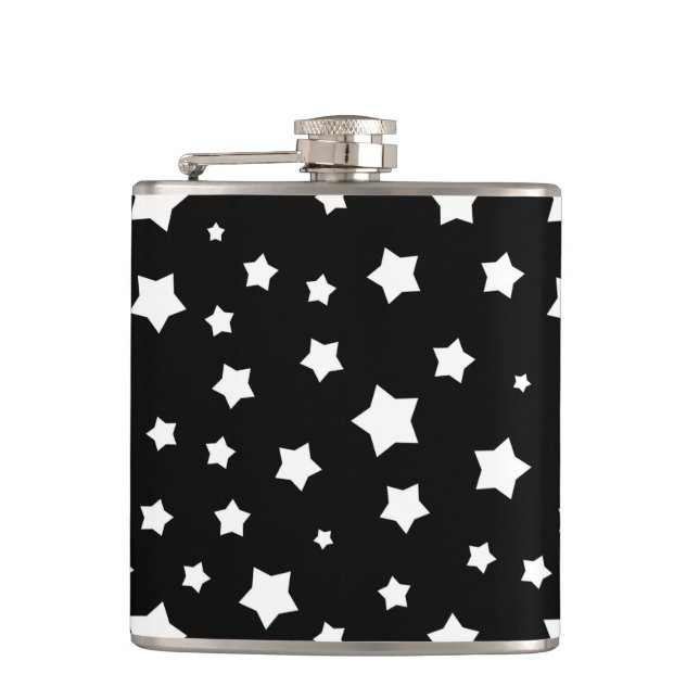 Black and white stars pattern hip flask (Front)