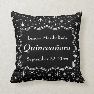 Black and White Stars Pattern Quinceanera Throw Pillow