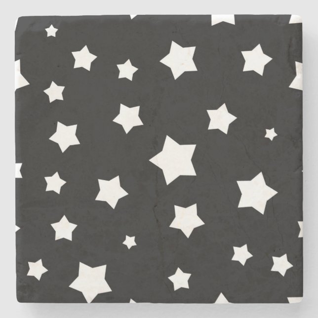 Black and white stars pattern stone coaster (Front)