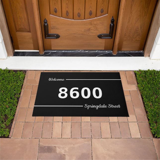 Black and White Street Address Welcome Doormat (Outdoor)