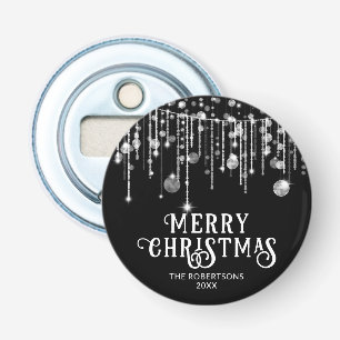 Black and White String Lights Christmas Party Bottle Opener