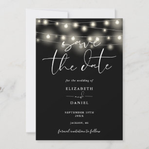 Black And White String Lights QR Code Wedding Save The Date