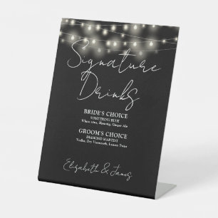 Black And White String Lights Signature Drinks Pedestal Sign