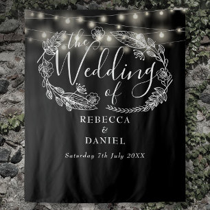 Black And White String Lights Wedding Backdrop Tapestry
