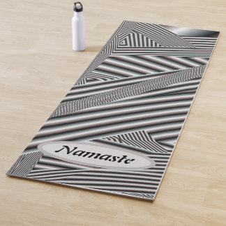 Black and White Stripe Abstract word optional Yoga Mat