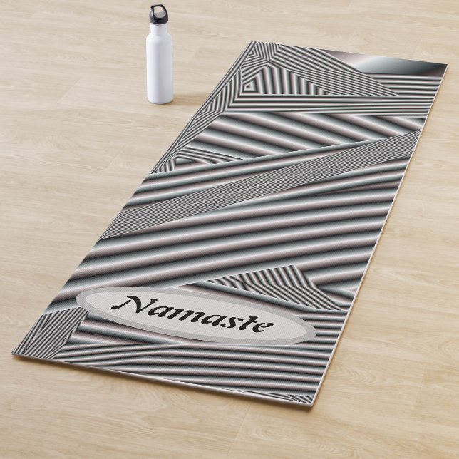 Black and White Stripe Abstract word optional Yoga Mat (In Situ)