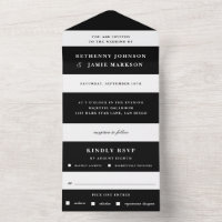 Black and White Stripe All in One Wedding Invite