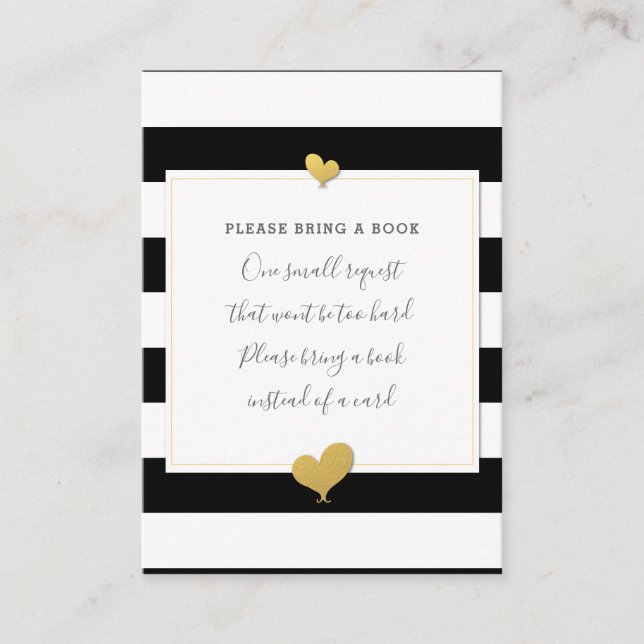 Black and White Stripe Baby Shower Book Request Enclosure Card (Front)