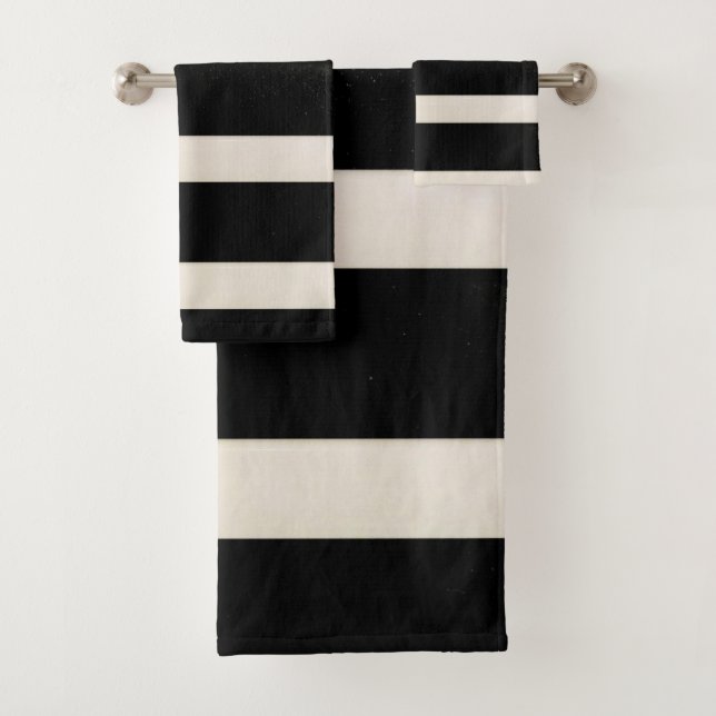 Black and White Stripe Bathroom Towel Sets (Insitu)
