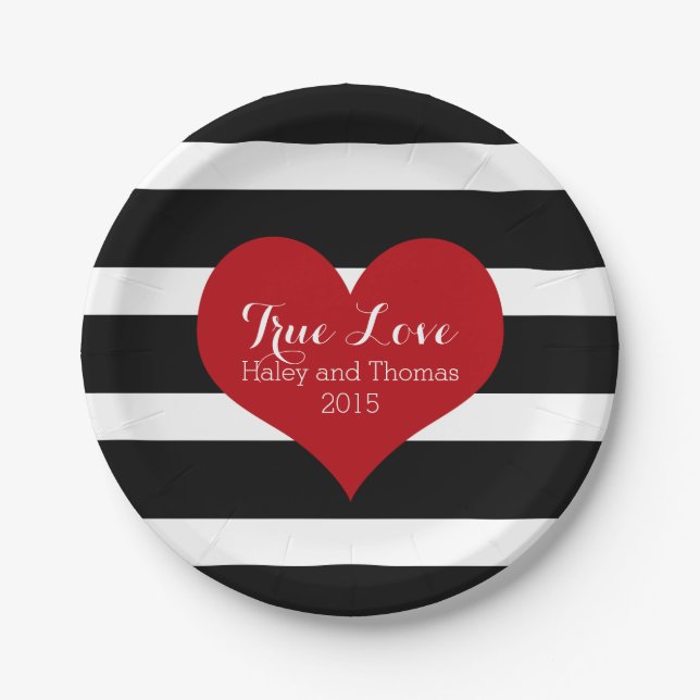 Black and White Stripe Bridal Shower Plates (Front)