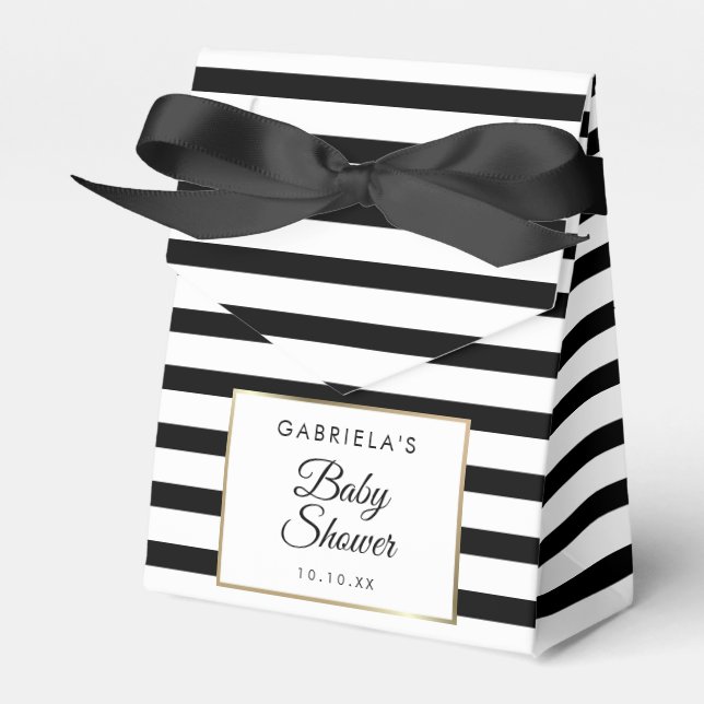 Black And White Stripe Elegant Gold Baby Shower Favor Box (Front Side)