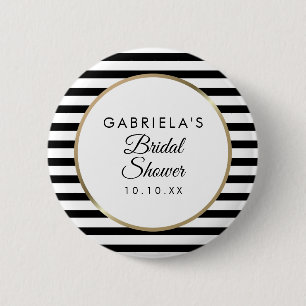 Black And White Stripe Elegant Gold Bridal Shower 2 Inch Round Button