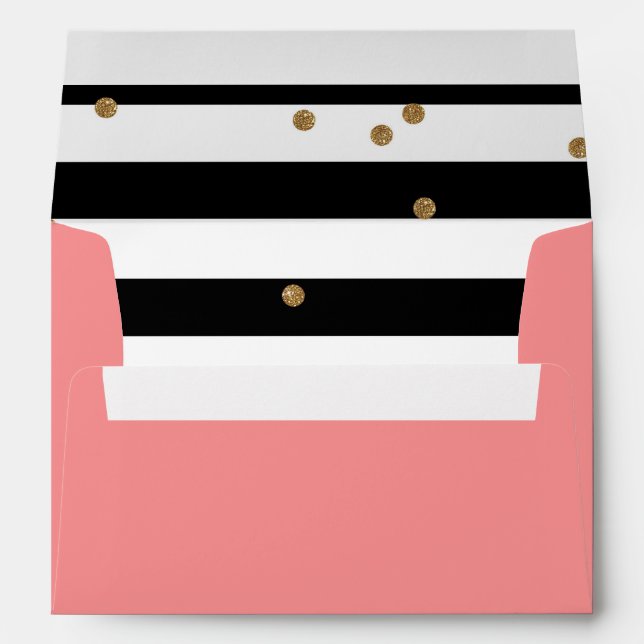 Black and white stripe & gold glitter liner pink envelope (Back (Bottom))