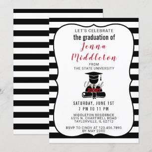 Black and White Stripe Graduation Invitation