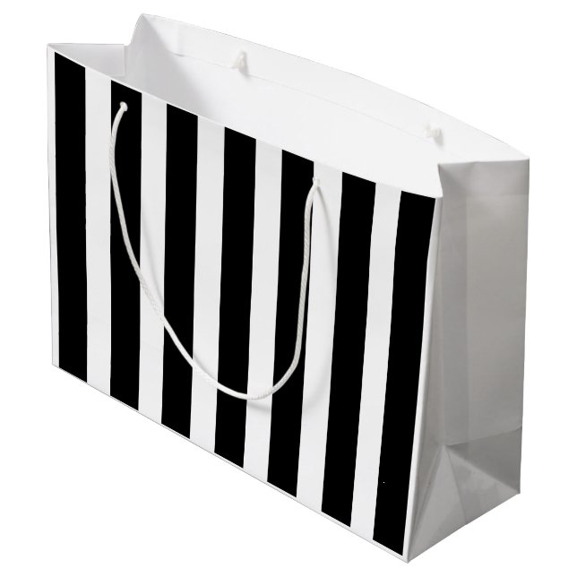 Black and White Stripe Large Gift Bag (Back Angled)