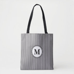 Black and White Stripe Monogram Tote Bag