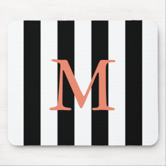 Black and white stripe monogrammed mouse pad