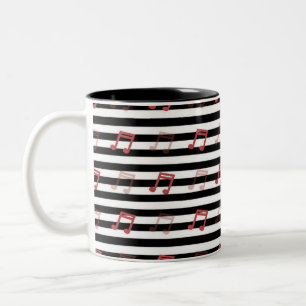 Black and White Stripe Music Note Musician  Two-Tone Coffee Mug