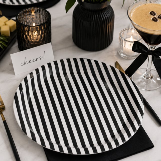 Black and white stripe  paper plate (Black and white stripe paper plates)