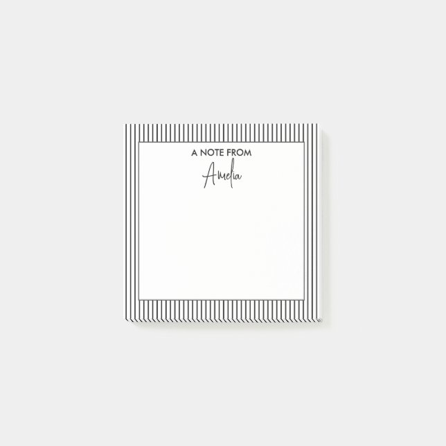 Black and White Stripe Pattern Personalized Name Post-it Notes (Front)