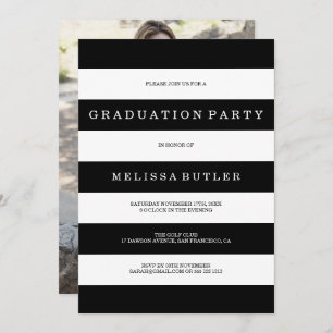 Black and White Stripe Photo Graduation Invitation