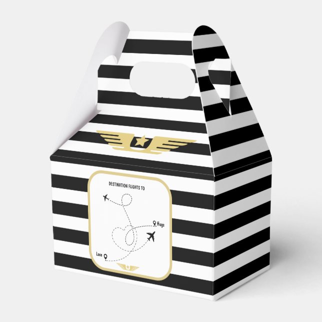 Black and white stripe pilot  favor box (Front Side)
