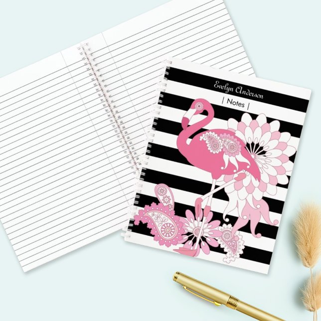 Black and White Stripe Pink Flamingo Notebook (Creator Uploaded)