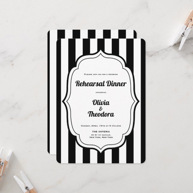 Black and White Stripe Rehearsal Dinner Invitation (Devant/Arrière en situation)