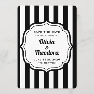Black and White Stripe Save the Date Cards