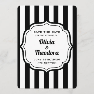 Black and White Stripe Save the Date Cards