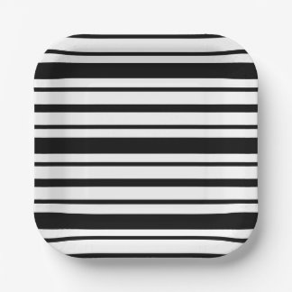 Black and White Stripe Square Paper Plate