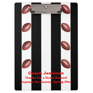 Black and White Stripe, Thanks Football Coach Name Clipboard