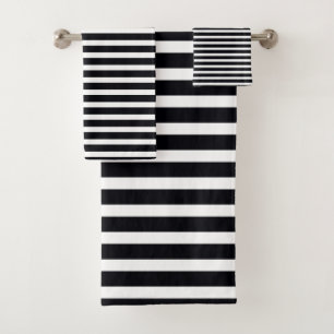 Black And White Stripe Three Piece Bath Towel Set