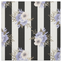 Black and White Stripe with Blue and Cream Floral