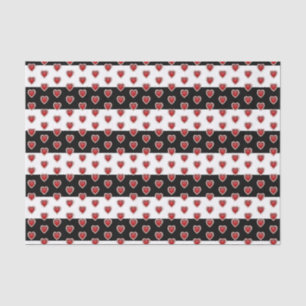 Black and White Stripe with Deep Red Hearts Tissue Paper