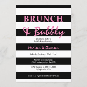 Black and White Stripe with Pink Brunch and Bubbly Invitation