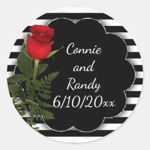Black and White Stripe with Red Rose Sticker