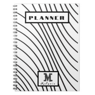 Black and white striped Abstract minimal Monogram  Notebook