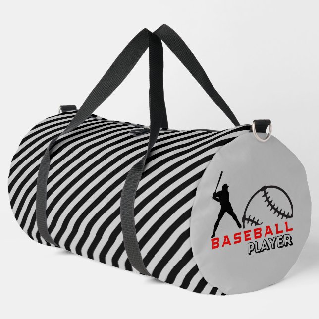 Black And White Striped Baseball Player Duffle Bag (Left Corner)