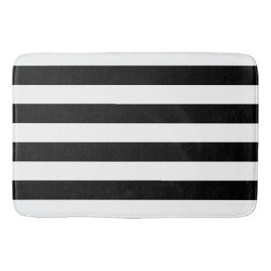 Black and White Striped Bath Mat