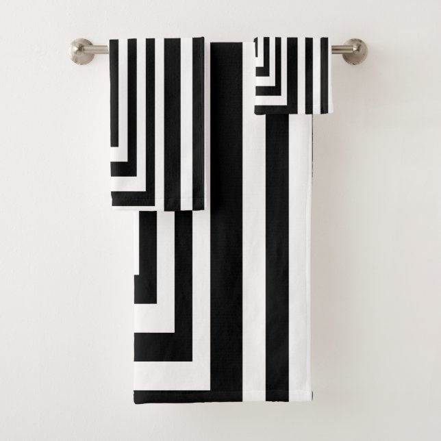 Black and White Striped Bath Towel Set (Insitu)