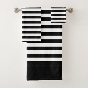 Black and White Striped Bath Towel Set