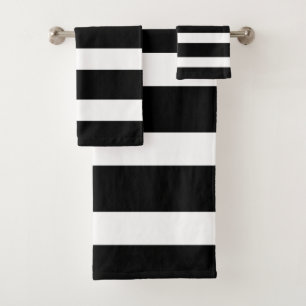 Black and White Striped Bath Towel Set