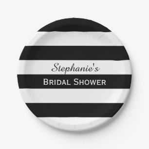 Black and White Striped Bridal Shower Paper Plate