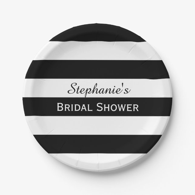 Black and White Striped Bridal Shower Paper Plate (Front)
