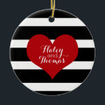 Black and White Striped Christmas Ornament<br><div class="desc">Show your love with this stunning black and white striped Christmas ornament. This coordinates beautifully with our bridal shower collection!  



  



  



 To see more,  go tohttp://www.zazzle.com/collections/black_and_white_bridal_shower_invitations-119843443331350147</div>