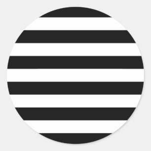 Black and White Striped Classic Round Sticker