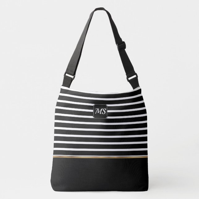Black and White Striped - Customize Crossbody Bag (Front)